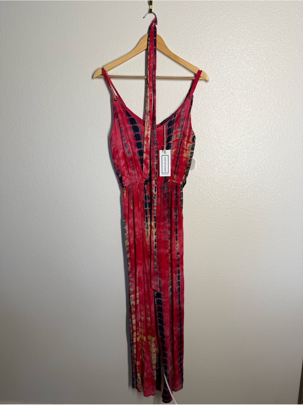 Hot Pink Tie-Dye Sleeveless Jumpsuit with V-Neck NWT